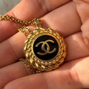 CHANEL Gold and Black Logo Necklace